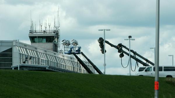 Cranes hold cameras to film Wichita at Worcester airport